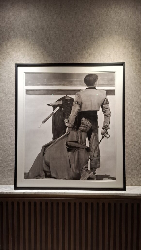 Large monochrome artwork in contemporary interior next to textured acrylic collections by Janis Baer